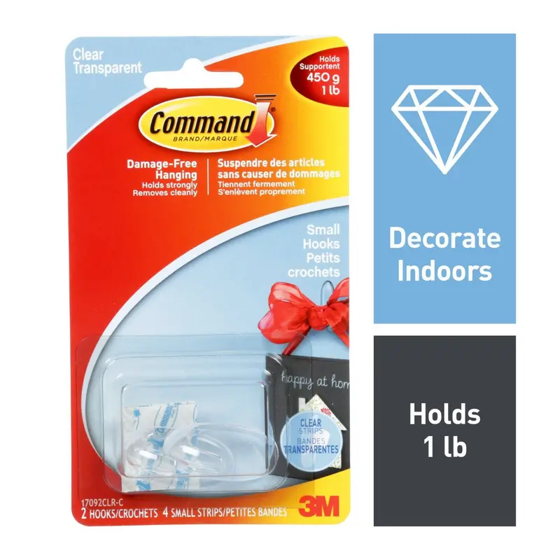 3M Command™ Small Clear Adhesive Hooks – Damage-Free Hanging Solution