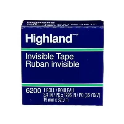 3M Highland™ Invisible Tape – 19 mm × 32.9 m Roll, Discreet Adhesive, Model 6200-18BXD
