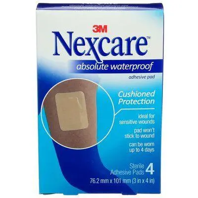 3M Nexcare Cushioned Waterproof Adhesive Pad – 3 in × 4 in, Pack of 12
