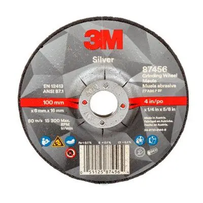 3M Silver Depressed-Center Grinding Wheel – Type 27, 4″ Diameter × 1/4″ Thickness, AB87456