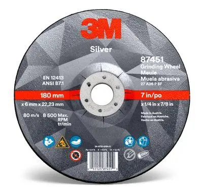 3M Silver Depressed-Center Grinding Wheel – Type 27, 9″ Diameter × 1/4″ Thickness, AB87452