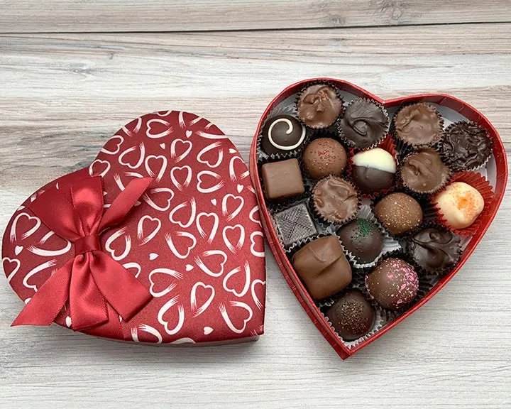 8 oz Crimson-and-White Heart Chocolate Gift Box