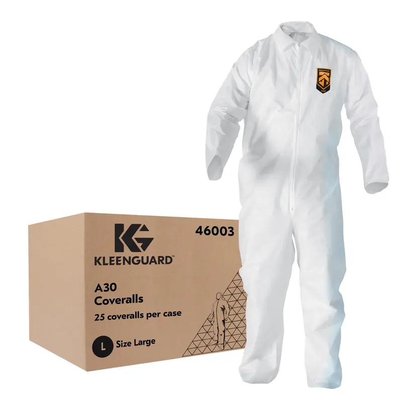 Ansell KleenGuard A30 Disposable Coveralls – Lightweight, Breathable, Size L (Case of 25, 46003)