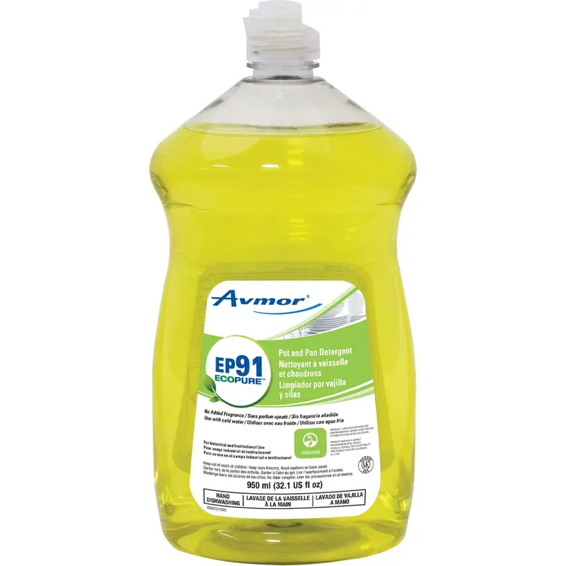 Avmor EcoPure™ Pot & Pan Dish Detergent – Concentrated Low-Foam Formula, 950 mL Bottles (12 per Case), SKU 2218214001