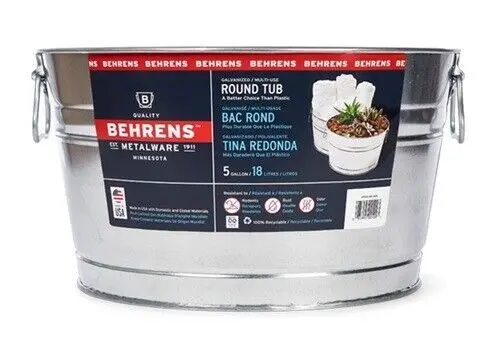 Behrens 5-Gallon Weatherproof Galvanized Steel Round Tub with Carry Handles