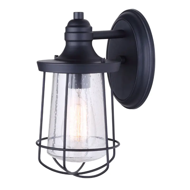 Black Seeded-Glass Outdoor Light – LEON 1-Light Wall Fixture IOL310BK