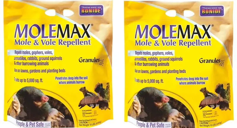 Bonide 692150 Molemax Mole & Vole Repellent Granules (10 lb Bag) – 2-Pack