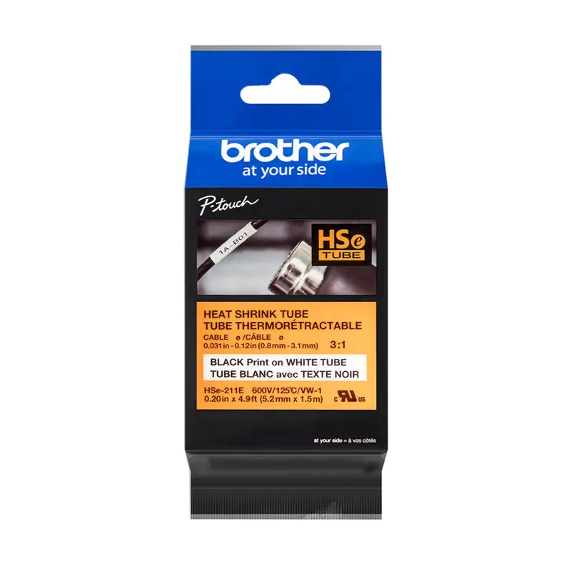 Brother Genuine Heat-Shrink Tube Tape – Black-on-White, Models HSE211E & HSE221E