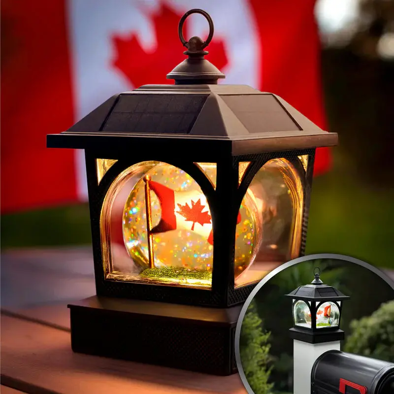 Canadian Flag Solar Table Lantern & Fence Post Cap – Outdoor Decorative Light