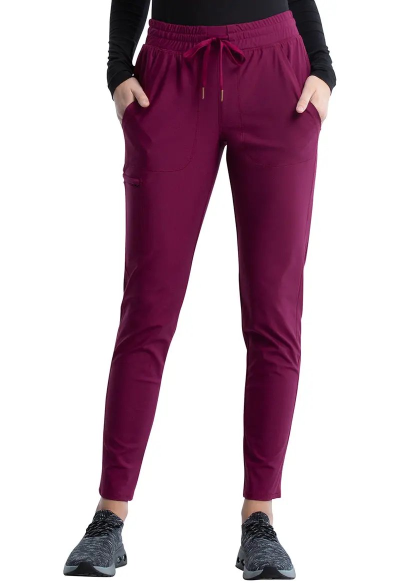 Cherokee Form Women’s Mid-Rise Tapered Scrub Pants with Drawstring in Wine (CK095)