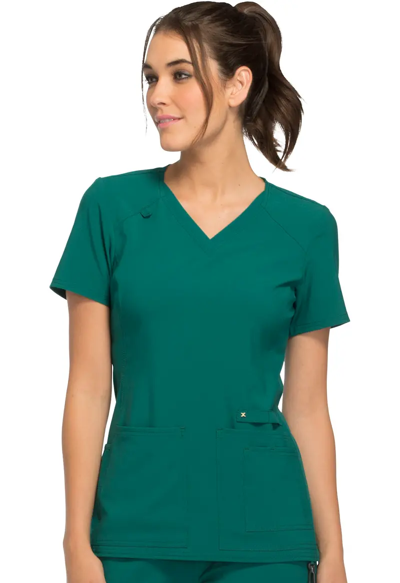 Cherokee iFlex Women’s V-Neck Knit Panel Scrub Top – Hunter Green (CK605)