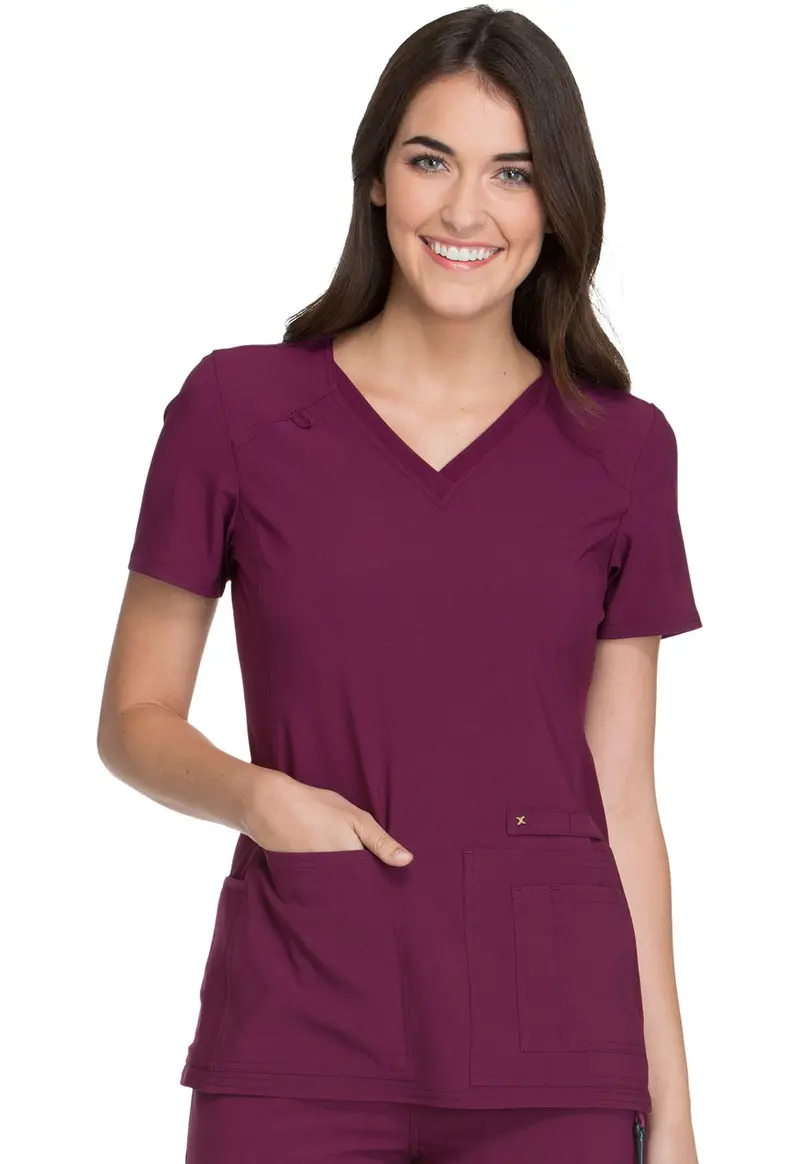 Cherokee iFlex Women’s V-Neck Knit Panel Scrub Top – Wine (CK605)