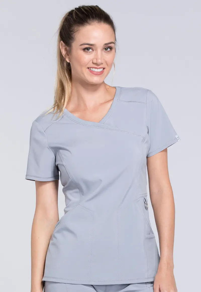 Cherokee Infinity Mock Wrap Scrub Top – Women’s Grey V-Neck Style (2625A)
