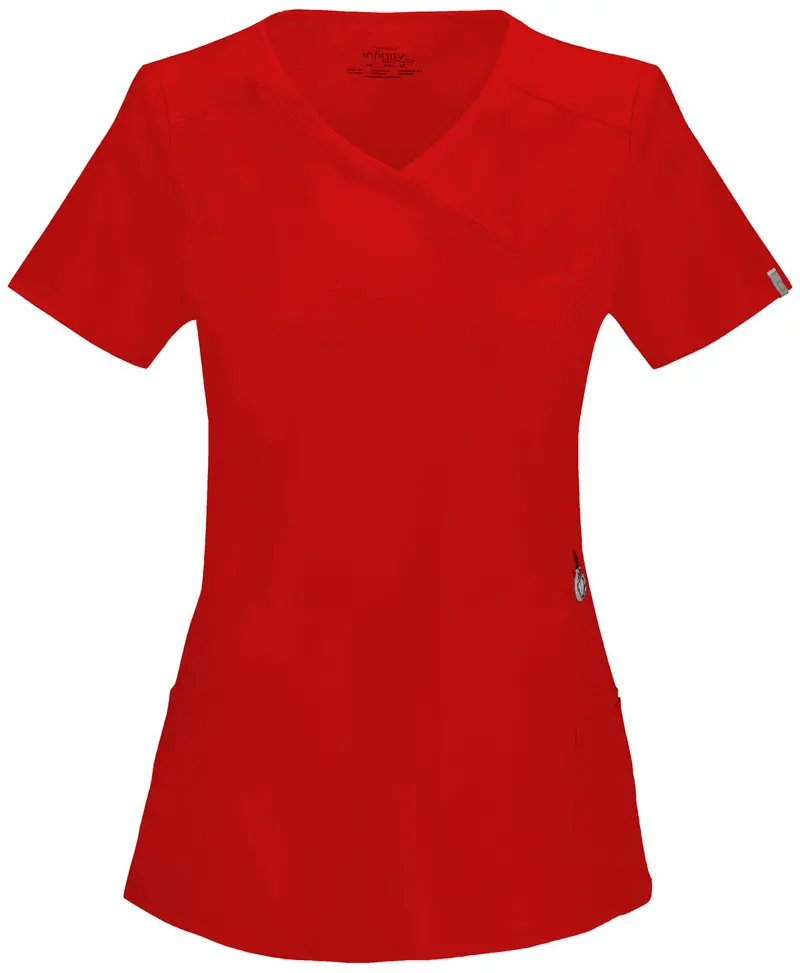 Cherokee Infinity Mock Wrap Scrub Top – Women’s Red V-Neck Style (2625A)