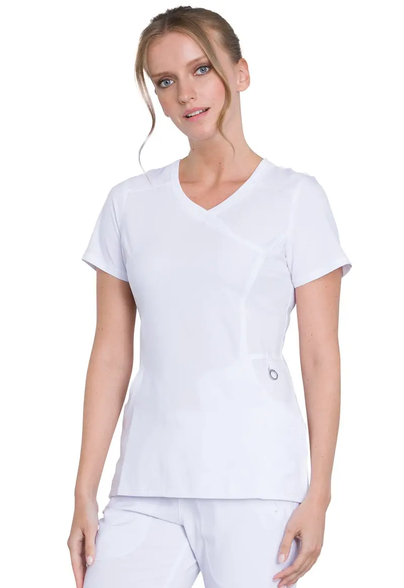 Cherokee Infinity Mock Wrap Scrub Top – Women’s White V-Neck Style (2625A)