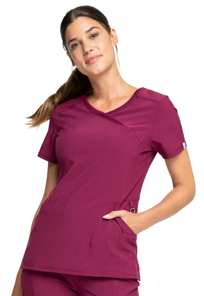 Cherokee Infinity Mock Wrap Scrub Top – Women’s Wine V-Neck Style (2625A)