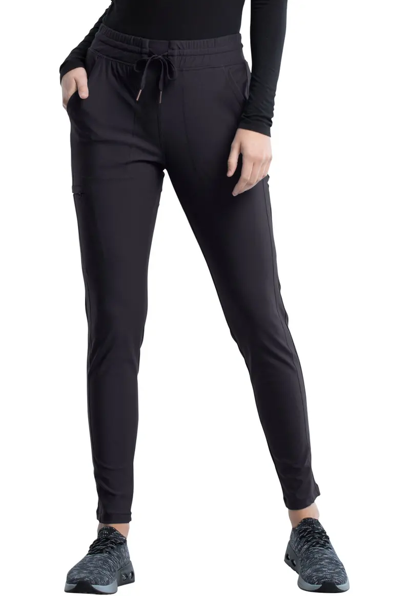 Cherokee Women’s Form Scrub Pants – Mid-Rise Tapered Leg with Drawstring in Pewter (Style CK095)
