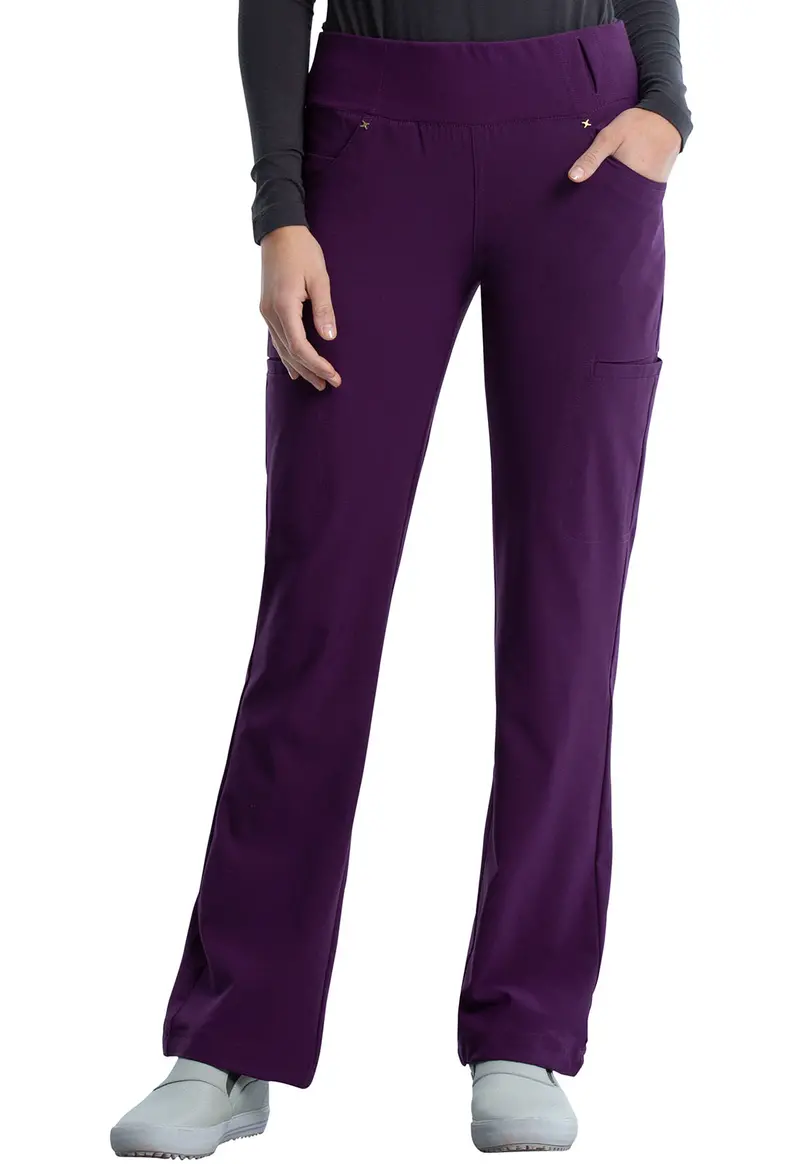 Cherokee Women’s iFlex Scrub Pants – Eggplant, Mid-Rise Straight Leg Pull-On (CK002)