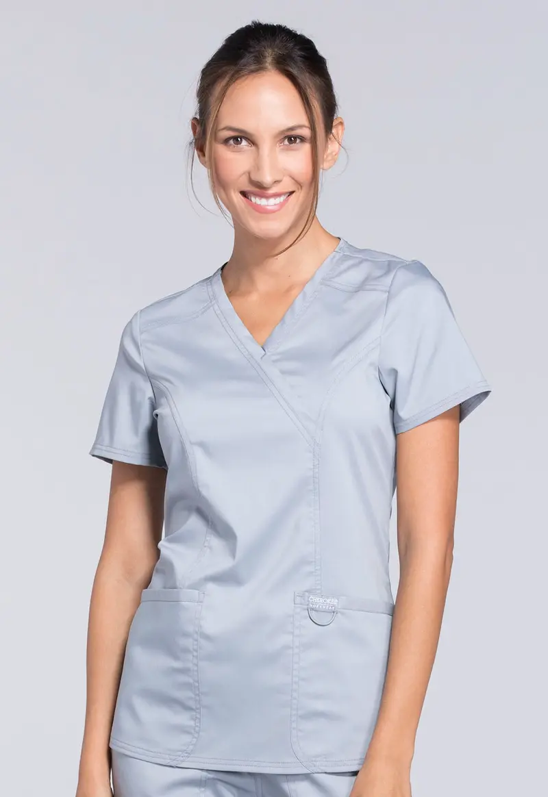 Cherokee WW Women’s Revolution Mock Wrap Scrub Top in Grey (WW610)