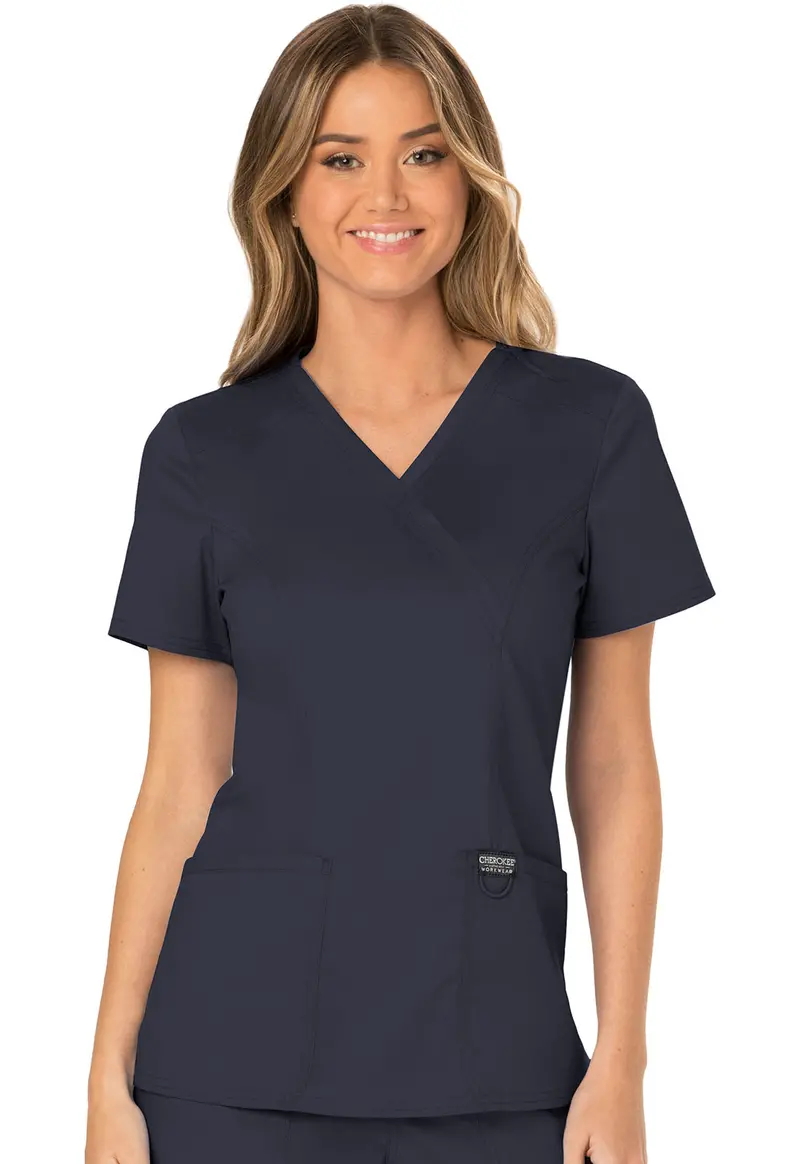 Cherokee WW Women’s Revolution Mock Wrap Scrub Top in Pewter (WW610)