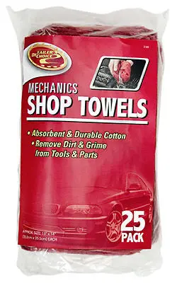 Clean Rite 3-542 Red Cotton Mechanics Shop Towels – 13″ x 14″, 25 Towels per Pack, 24 Packs