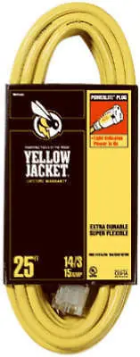 Coleman Cable 2886 Yellow Jacket 25-Foot 14/3 Heavy-Duty Extension Cord – 15 Amp Rating, 3-Pack