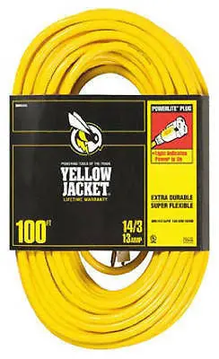 Coleman Cable 2888 Yellow Jacket 100-Foot 14/3 Heavy-Duty Extension Cord – 13 Amp Rating, 3-Pack