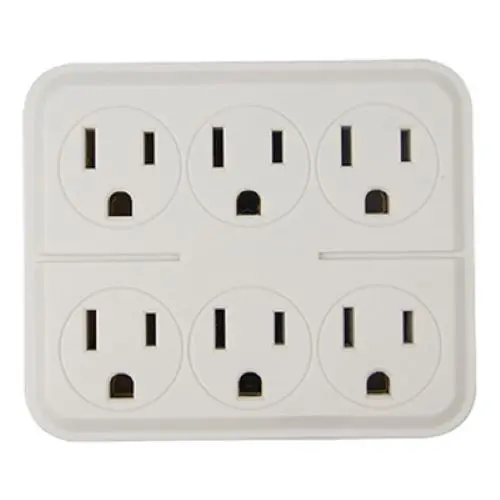CT-027W White 6-Way Grounded Electrical Outlet Adapter – Pack of 16