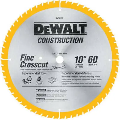 DEWALT DW3106 10-Inch 60-Tooth Fine Crosscut Circular Saw Blade