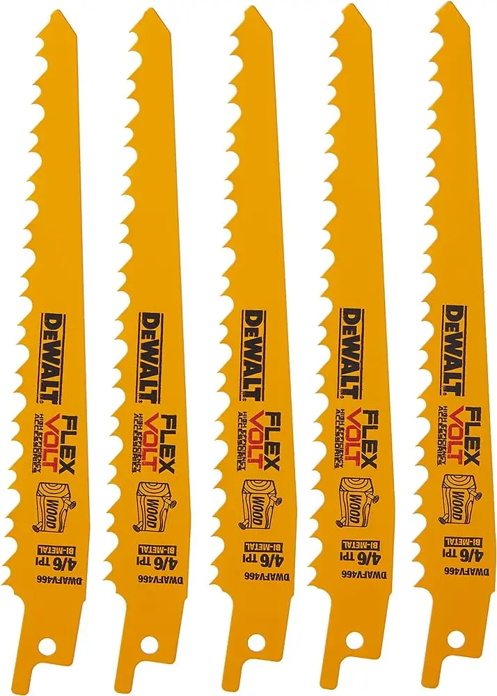 DeWALT DWAFV466 Flexvolt 6″ Wood-Cutting Reciprocating Saw Blades – 5-Pack