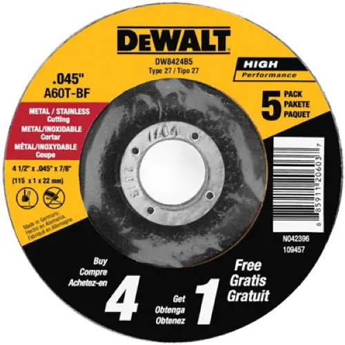 DEWALT Metal Cutting Wheels – 4.5″ x 0.045″ x 7/8″ (5-Pack, Pack of 2)