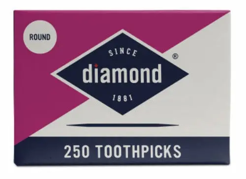 Diamond 535376822 Round Wooden Toothpicks (250 per Box) – Pack of 72