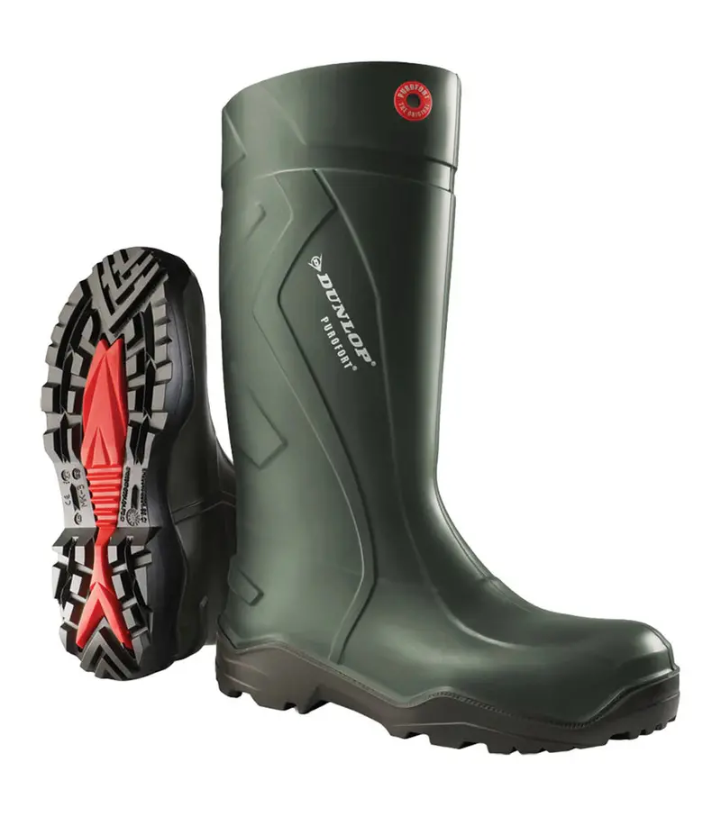 Dunlop Purofort+ 15-Inch Waterproof Rain Boots – Green Insulated PU Design (Model D760933-15)