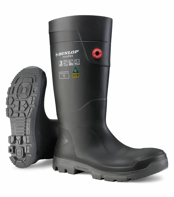 Dunlop Purofort FieldPRO/TerraPro Full-Safety 15-Inch PU Work Boots – Charcoal Waterproof Design (Model DLJEJK01-8)