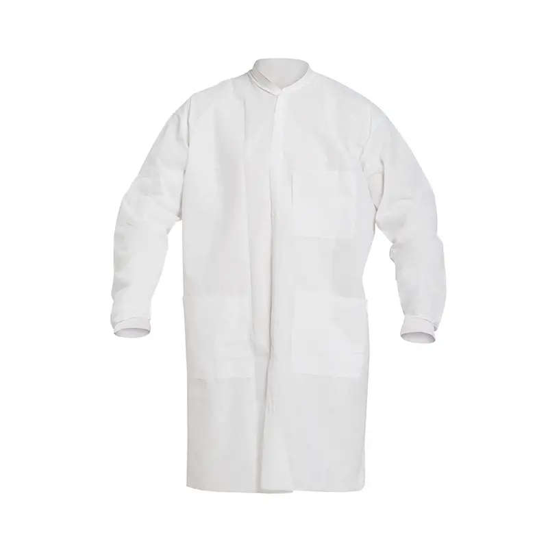 DuPont ProShield® 10 White Lab Coat – Knit Collar & Cuffs, Front Snap, Serged Seams (30-Pack) PB219S