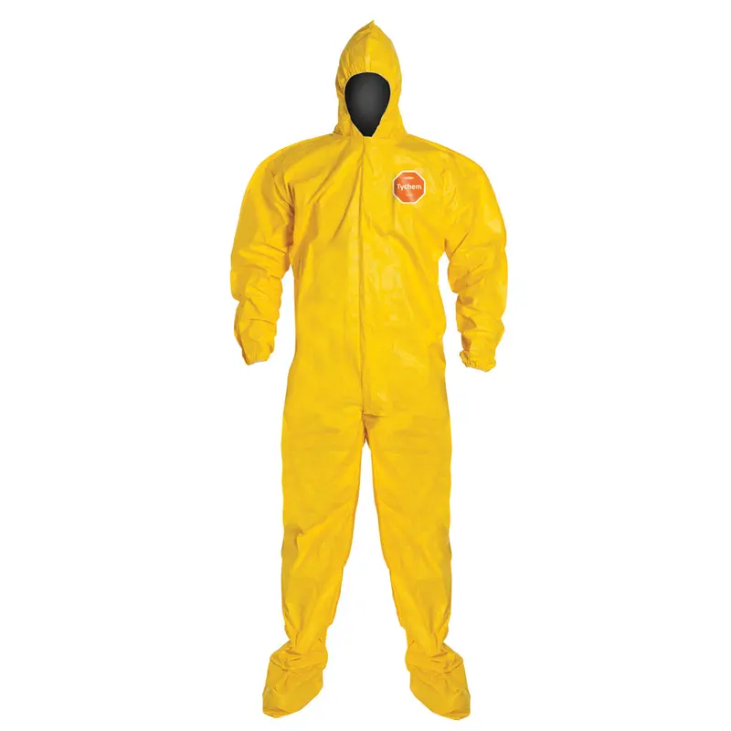 DuPont Tychem® 2000 Hooded Coveralls – Standard Fit, Stormflap, Elastic Wrists & Socks, Bound Seams, Yellow (Case of 12, QC122B)