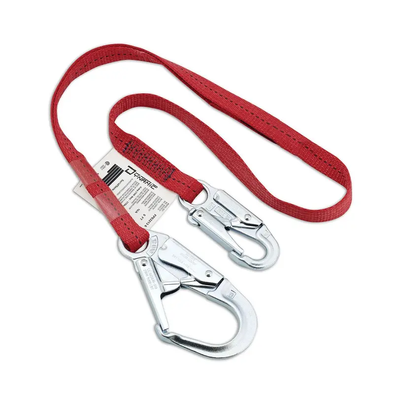 Dynamic Polyester Single-Leg Fall Arrest Lanyard – 1″ Webbing, Snap Hook + Rebar Hook (Various Lengths)