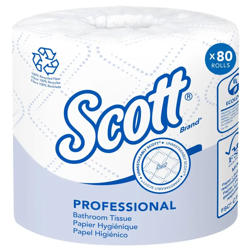 Eco-Friendly Standard Toilet Paper – Scott 2-Ply Recycled (Case of 80 Rolls)
