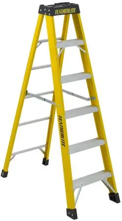 Featherlite 6900 Fiberglass Step Ladder – 6 ft Extra Heavy-Duty Work Ladder