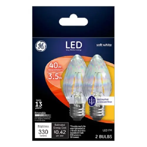 GE Lighting 93103494 LED Flame-Shaped Chandelier Bulbs (Soft White, Clear) – 2-Pack, Pack of 1