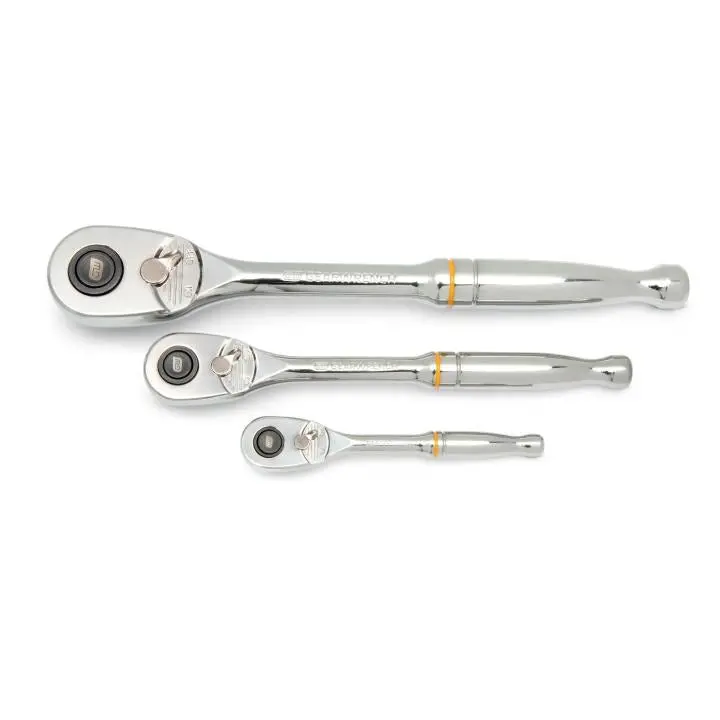 Gearwrench 90-Tooth Quick-Release Teardrop Ratchet Set – 3-Piece (1/4″, 3/8″, 1/2″ Drives) (81310T)