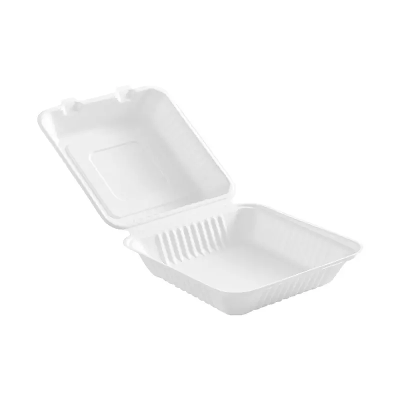 Globe White Hinged Bagasse Food Containers – Leak-Resistant, Various Sizes, Case of 200