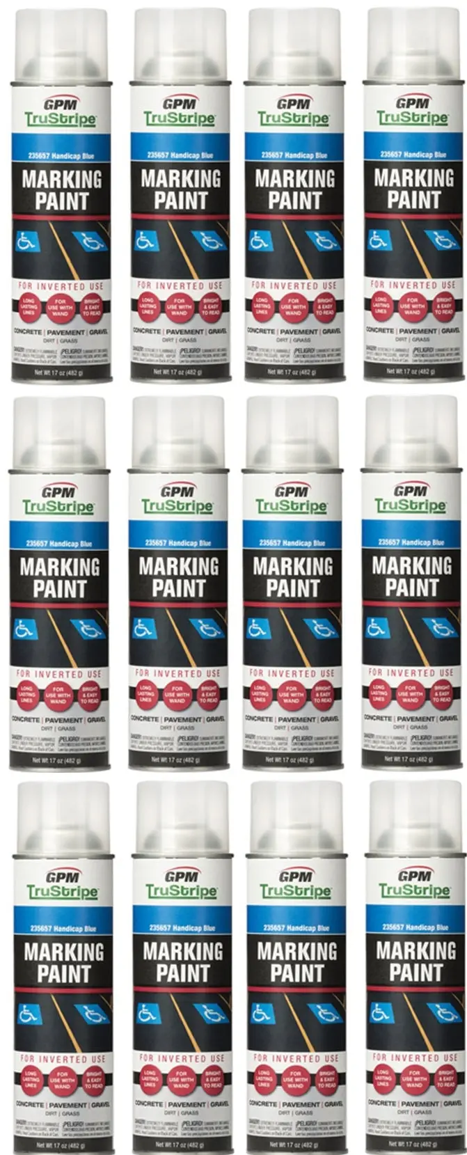 GPM TruStripe INVMRK-17 Handicap Blue Inverted Marking Paint – 17 oz Can (Case of 12)