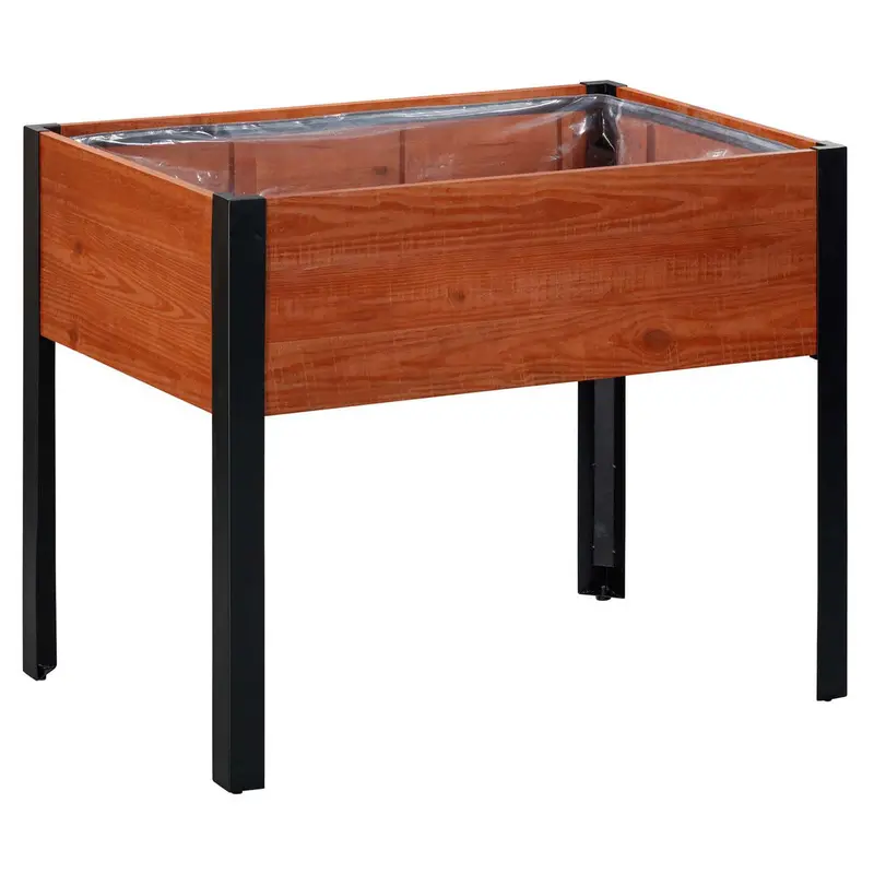 Grapevine FSC-Certified Wood Raised Planter – 37″ x 24″ Rectangular, Natural Brown (PL10436 MO)