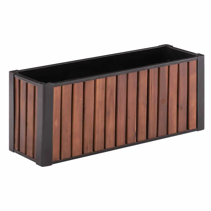 Grapevine Slat Wood & Metal Rectangular Planter – PL10313