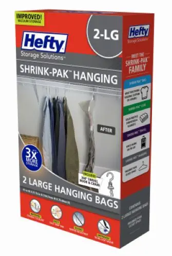 Hefty HFTPDQ-7083463 Vacuum Storage Bags – 2-Pack Large Shrink-Pak Hanging Organizers