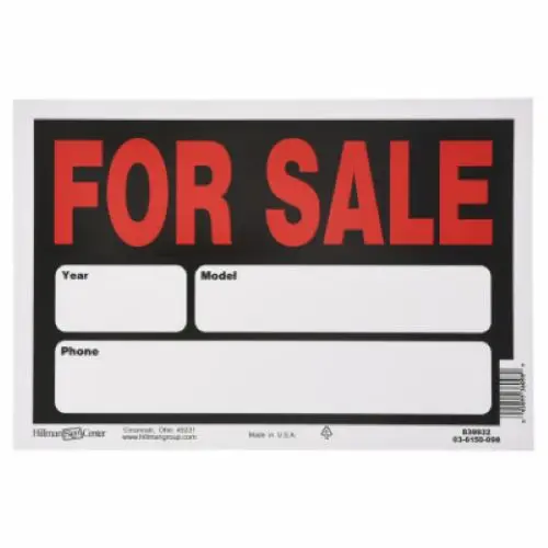 Hillman 839932 Black-and-Red Auto For Sale Sign – 8 in × 12 in, Pack of 12