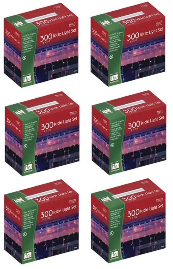 Holiday Wonderland 300-Light Multi-Color Icicle Christmas Lights – Pack of 6