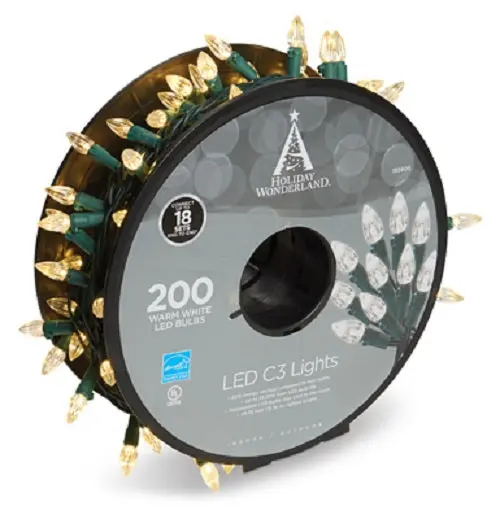 Holiday Wonderland C3 LED Christmas Lights – Warm White, 200-Count Spool – Pack of 6