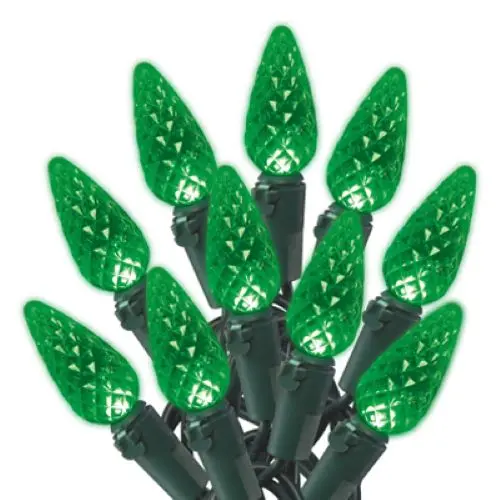 Holiday Wonderland C6 Green Faceted LED String Lights – 70-Bulb Set